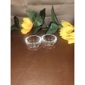 Vintage Open Salt Cellars Pair Starburst Base Fluted Dip Dishes Set 2 - 52
